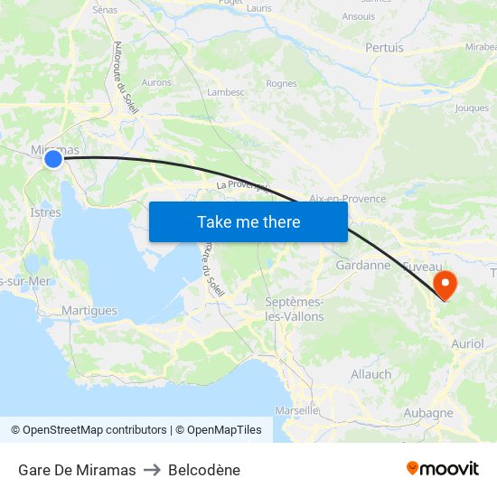 Gare De Miramas to Belcodène map