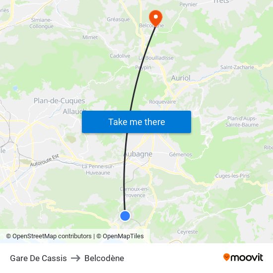 Gare De Cassis to Belcodène map