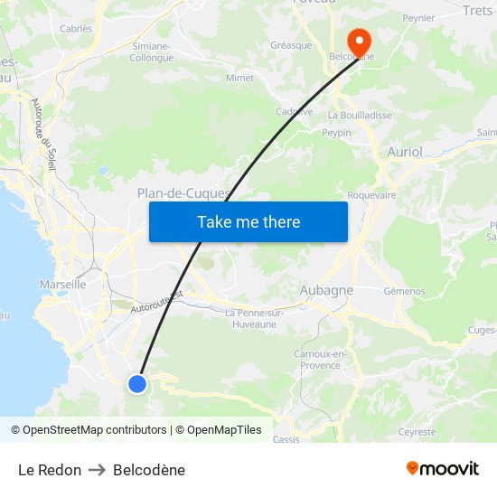 Le Redon to Belcodène map