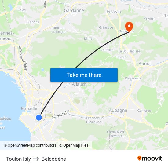 Toulon Isly to Belcodène map