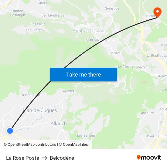 La Rose Poste to Belcodène map