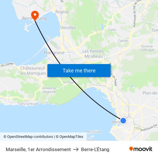 Marseille, 1er Arrondissement to Berre-L'Étang map