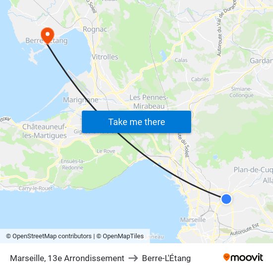 Marseille, 13e Arrondissement to Berre-L'Étang map