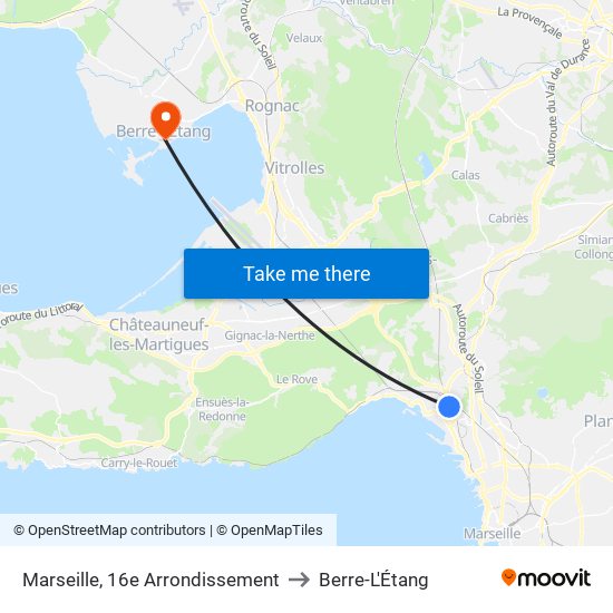 Marseille, 16e Arrondissement to Berre-L'Étang map