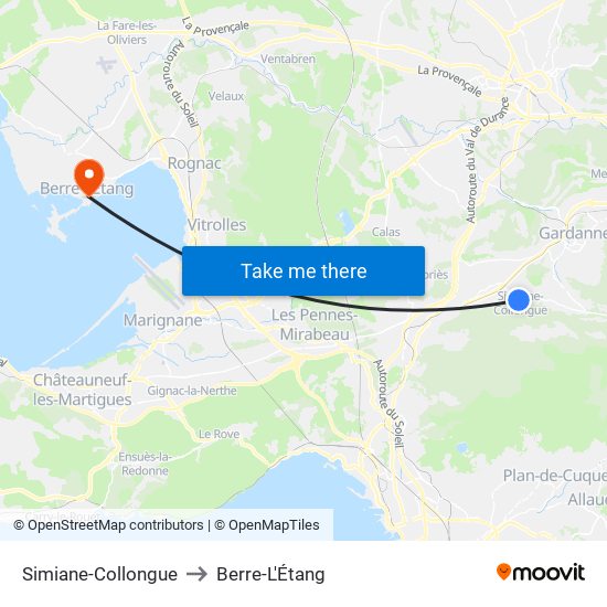 Simiane-Collongue to Berre-L'Étang map