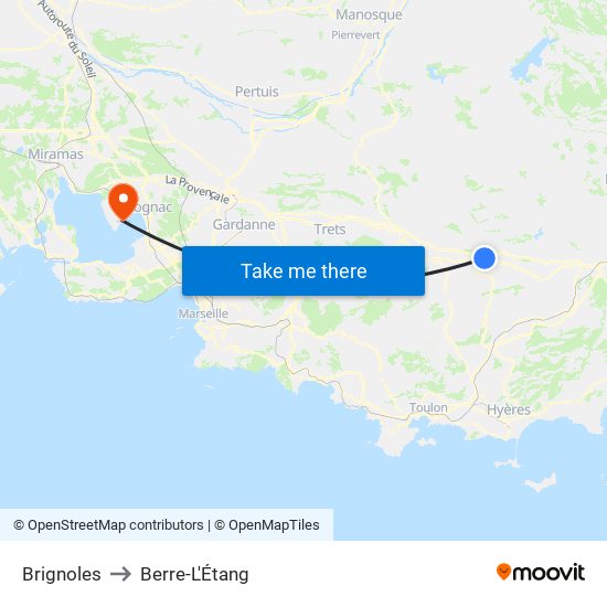 Brignoles to Berre-L'Étang map