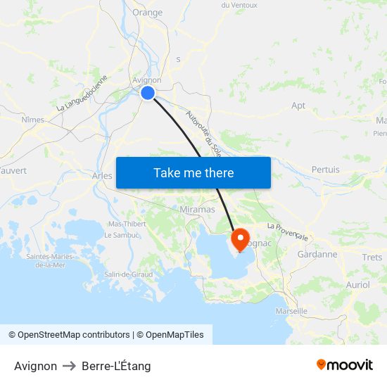 Avignon to Berre-L'Étang map