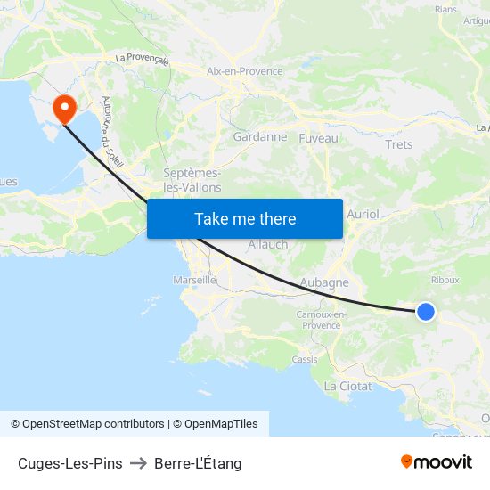 Cuges-Les-Pins to Berre-L'Étang map
