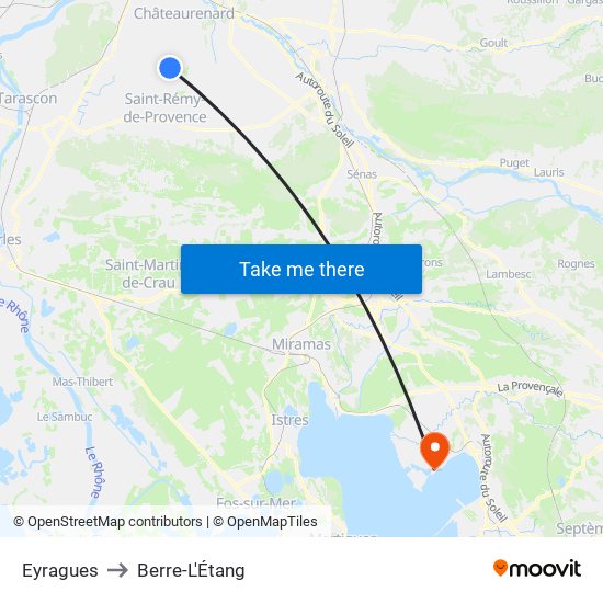 Eyragues to Berre-L'Étang map