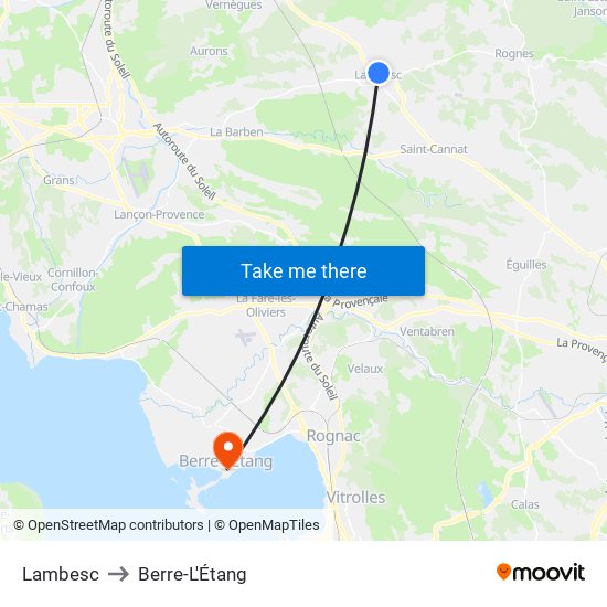Lambesc to Berre-L'Étang map