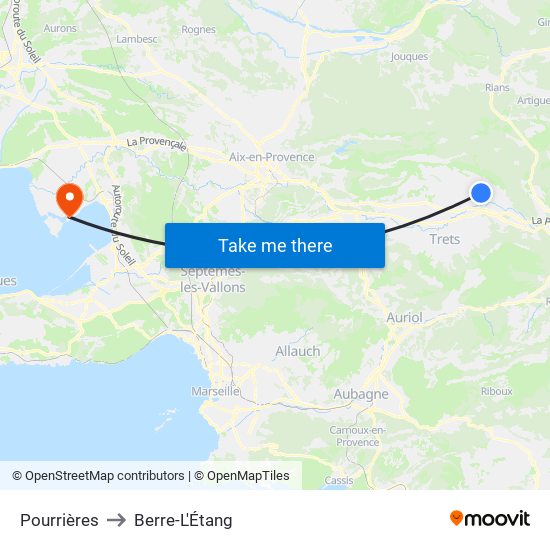 Pourrières to Berre-L'Étang map