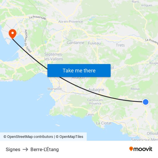 Signes to Berre-L'Étang map