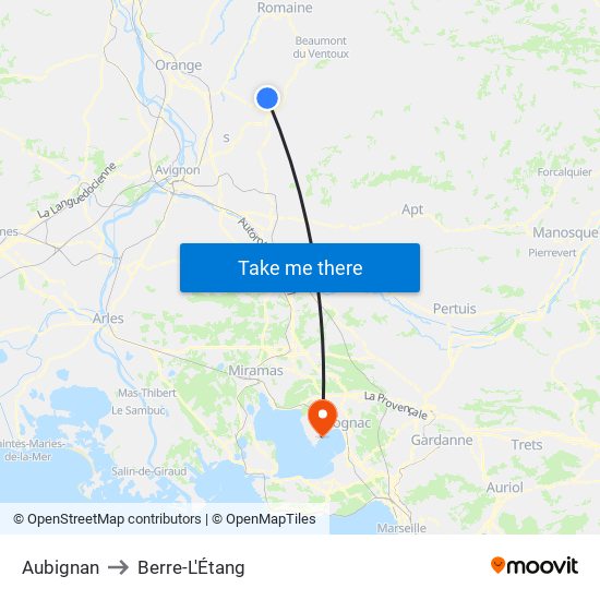 Aubignan to Berre-L'Étang map
