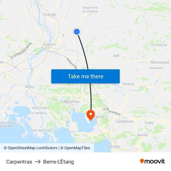 Carpentras to Berre-L'Étang map