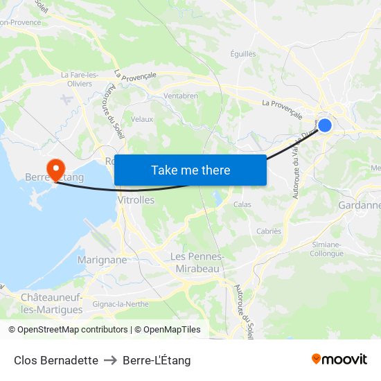 Clos Bernadette to Berre-L'Étang map