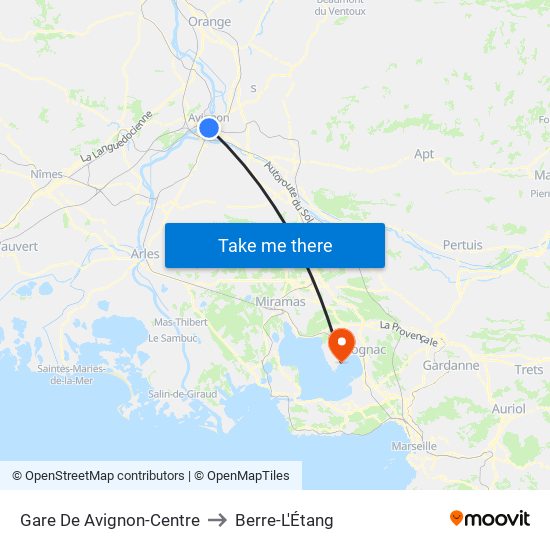Gare De Avignon-Centre to Berre-L'Étang map