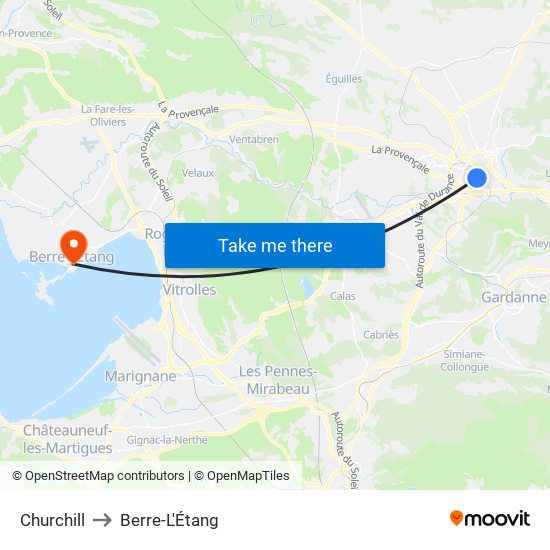 Churchill to Berre-L'Étang map
