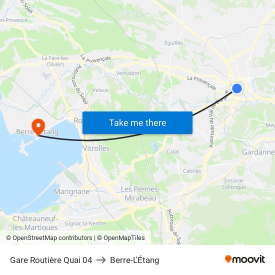 Gare Routière Quai 04 to Berre-L'Étang map