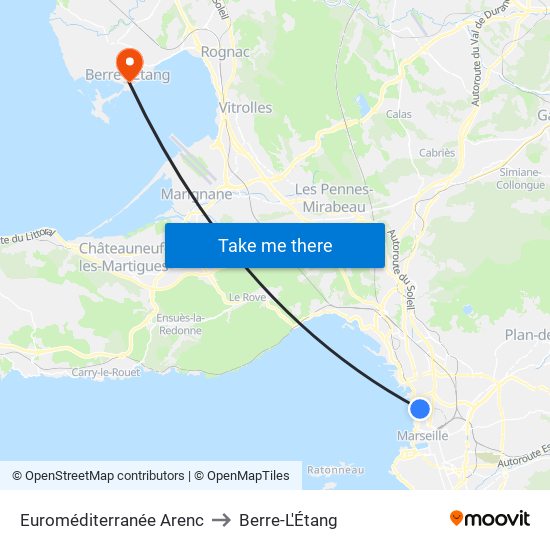Euroméditerranée Arenc to Berre-L'Étang map