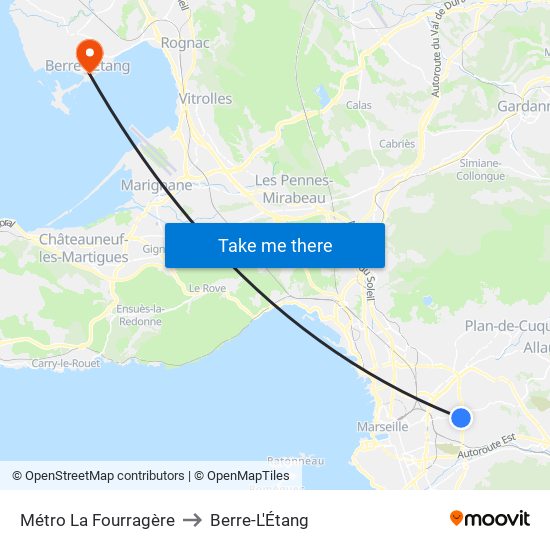 Métro La Fourragère to Berre-L'Étang map