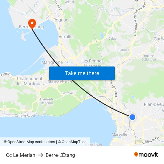 Cc Le Merlan to Berre-L'Étang map