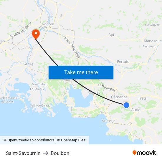 Saint-Savournin to Boulbon map