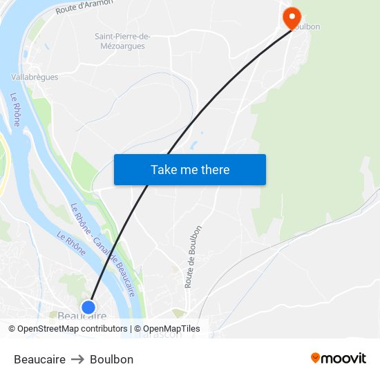 Beaucaire to Boulbon map