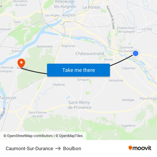 Caumont-Sur-Durance to Boulbon map