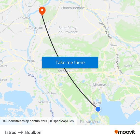 Istres to Boulbon map