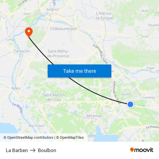 La Barben to Boulbon map
