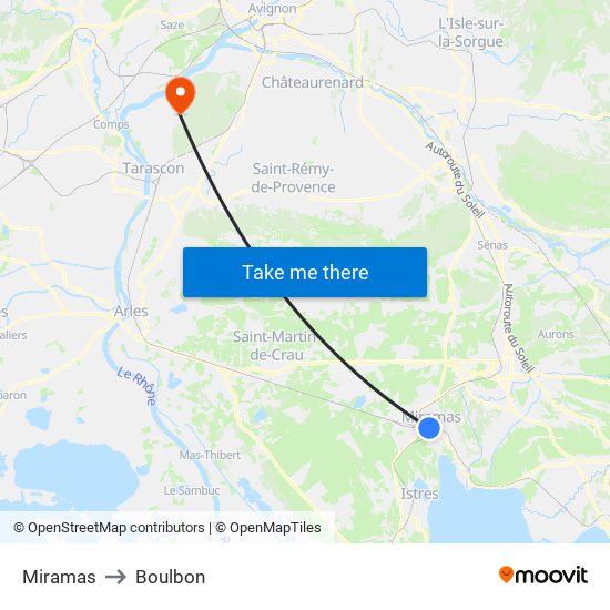 Miramas to Boulbon map