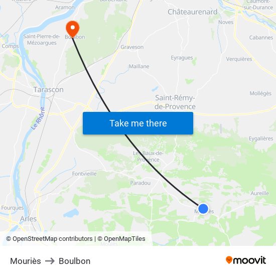Mouriès to Boulbon map