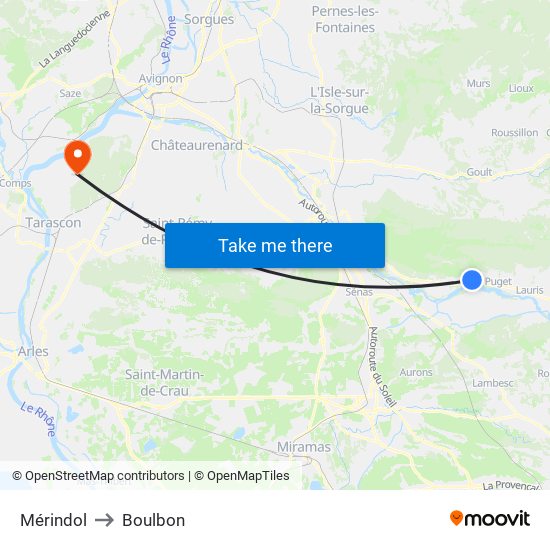 Mérindol to Boulbon map