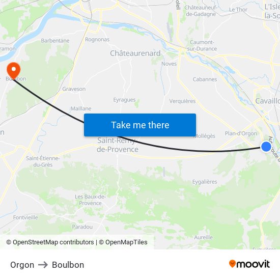 Orgon to Boulbon map