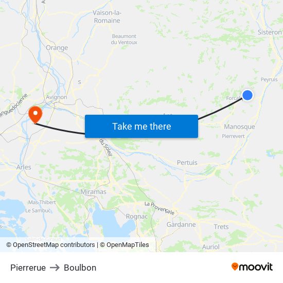 Pierrerue to Boulbon map