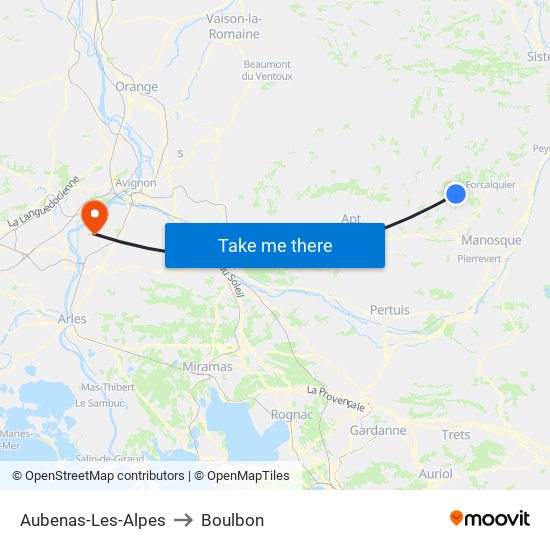 Aubenas-Les-Alpes to Boulbon map