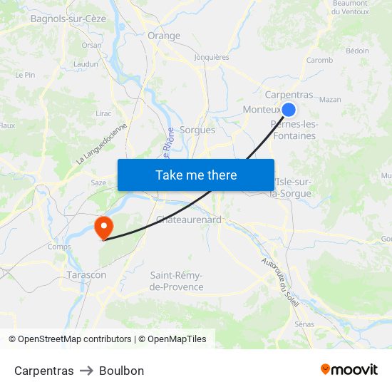 Carpentras to Boulbon map