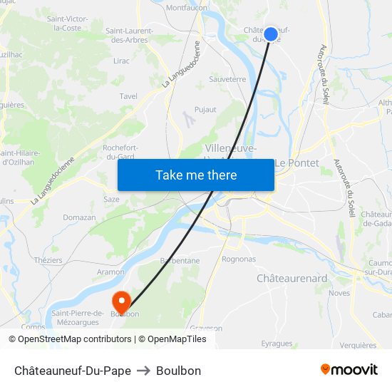 Châteauneuf-Du-Pape to Boulbon map