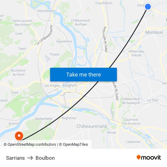 Sarrians to Boulbon map