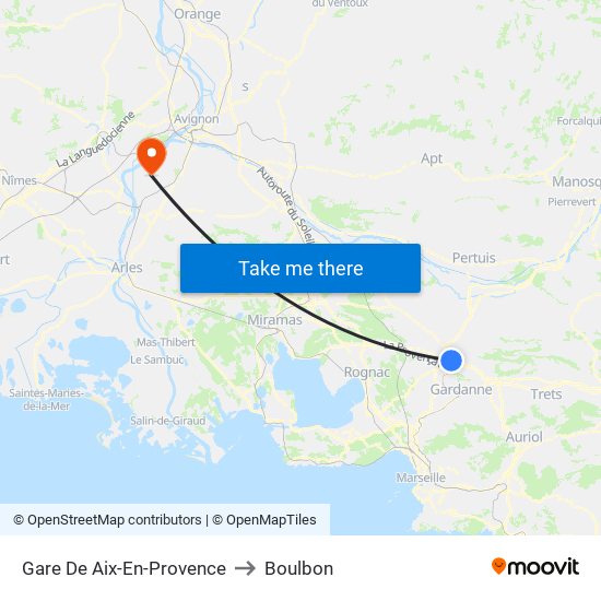 Gare De Aix-En-Provence to Boulbon map