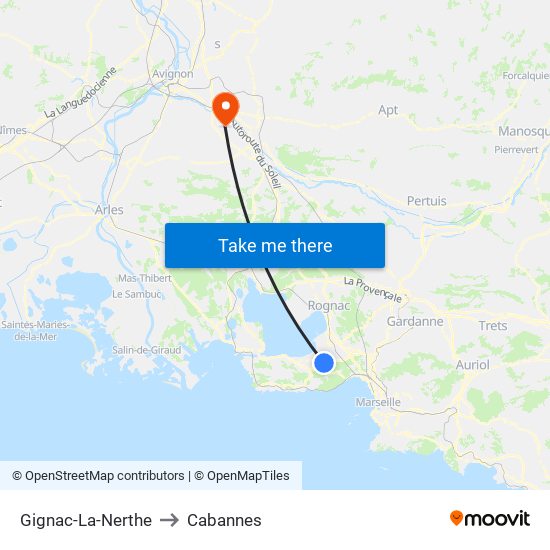 Gignac-La-Nerthe to Cabannes map