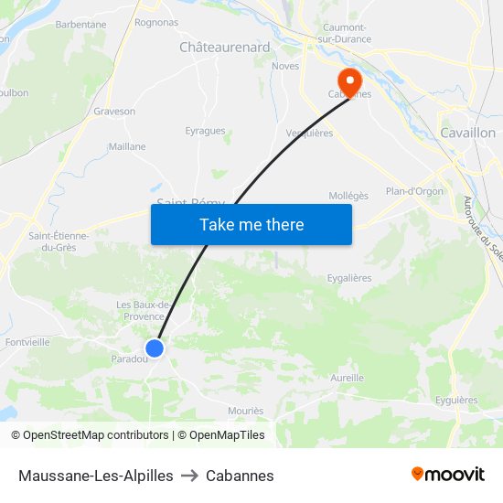 Maussane-Les-Alpilles to Cabannes map