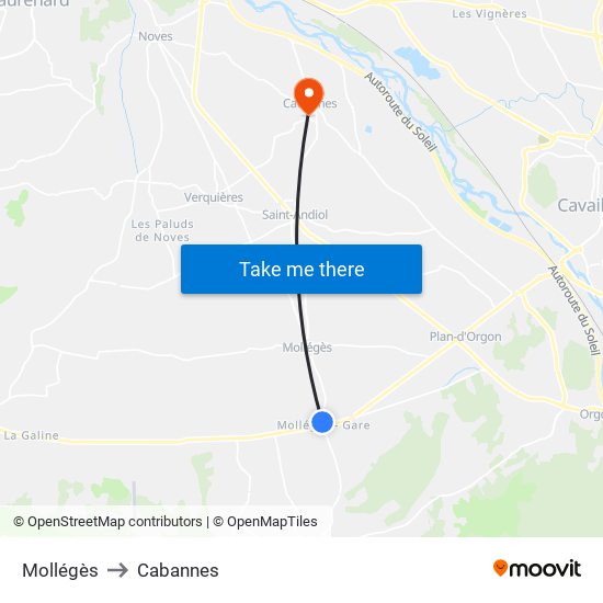Mollégès to Cabannes map