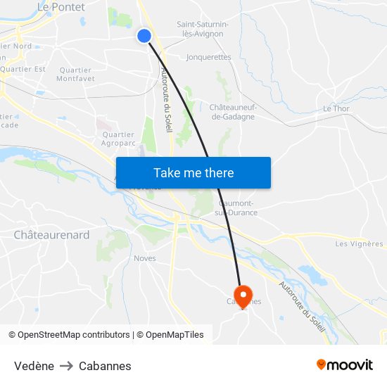Vedène to Cabannes map