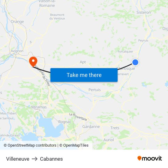 Villeneuve to Cabannes map