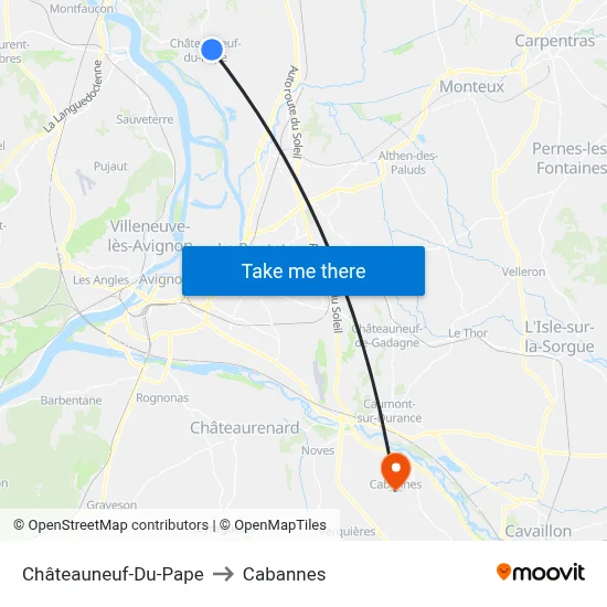 Châteauneuf-Du-Pape to Cabannes map