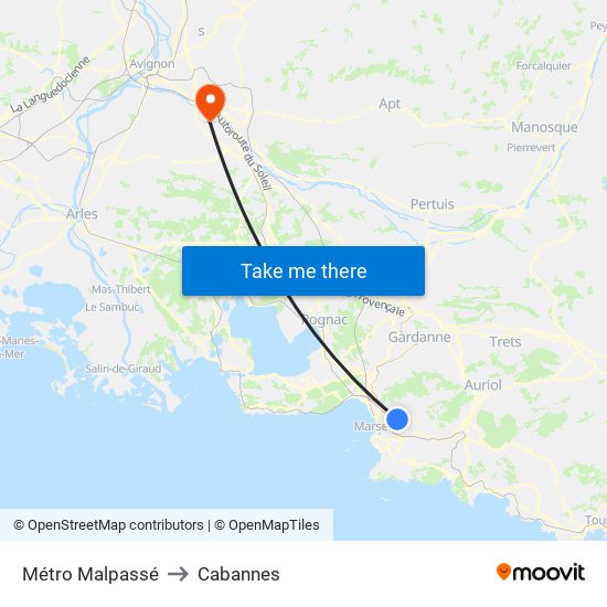 Métro Malpassé to Cabannes map