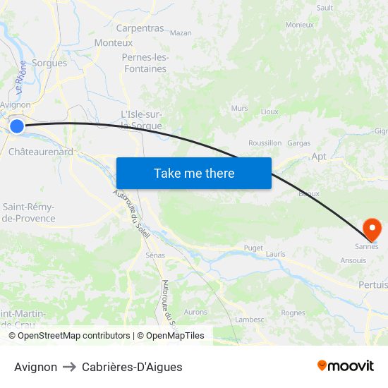 Avignon to Cabrières-D'Aigues map