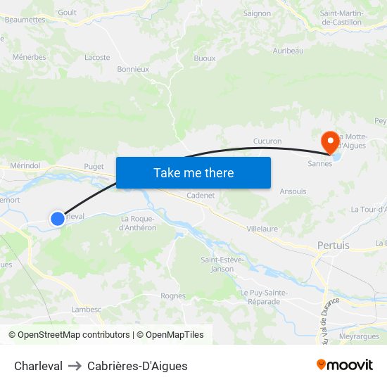 Charleval to Cabrières-D'Aigues map