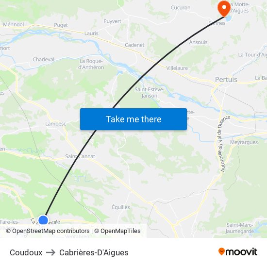 Coudoux to Cabrières-D'Aigues map